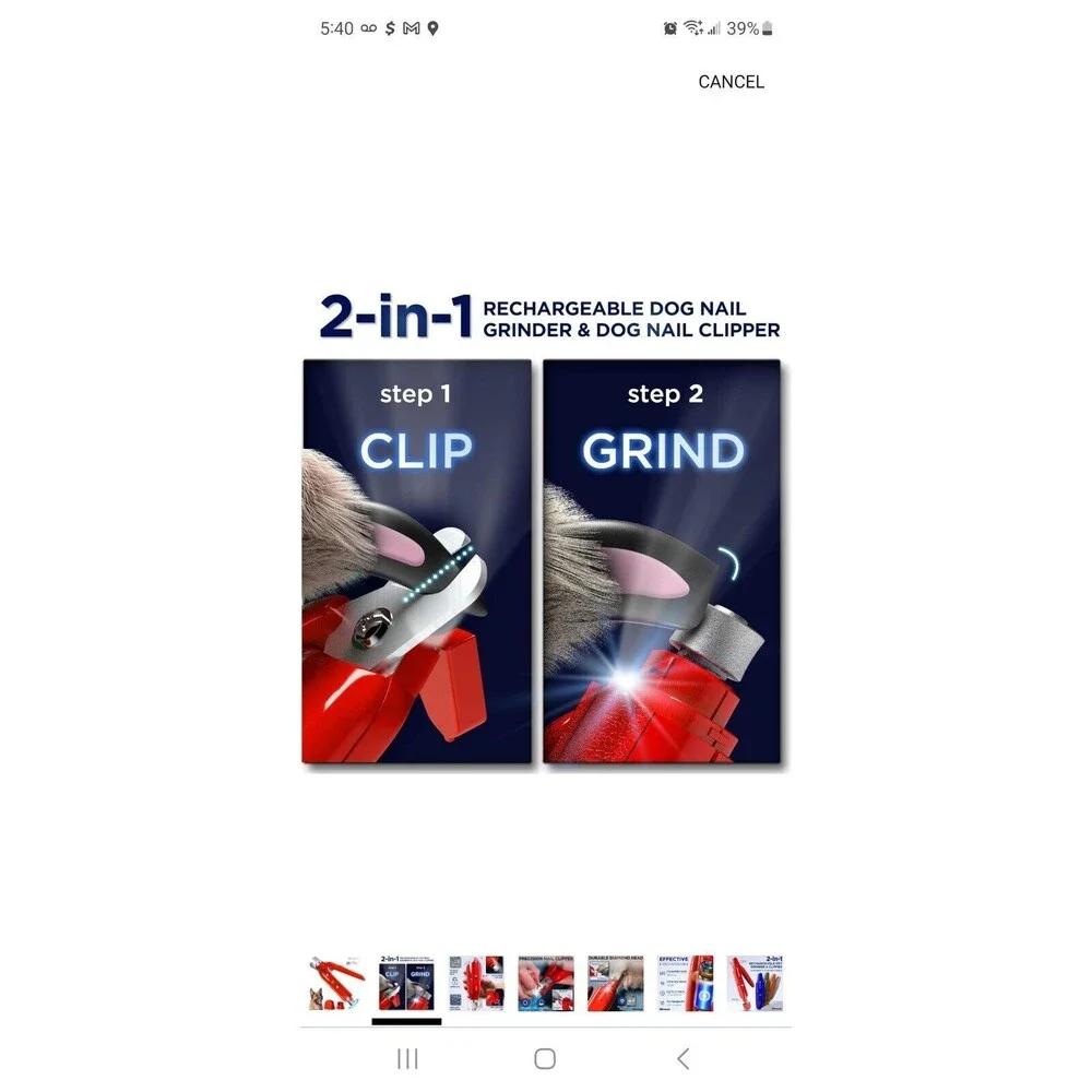 2-in-1 Rechargeable Dog Nail Grinder & Dog Nail Clippers, Dog Nail Trimmers for